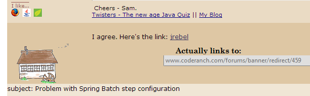 Its tricky because it looks like a forum post and contains a forum
looking link which is an
ad